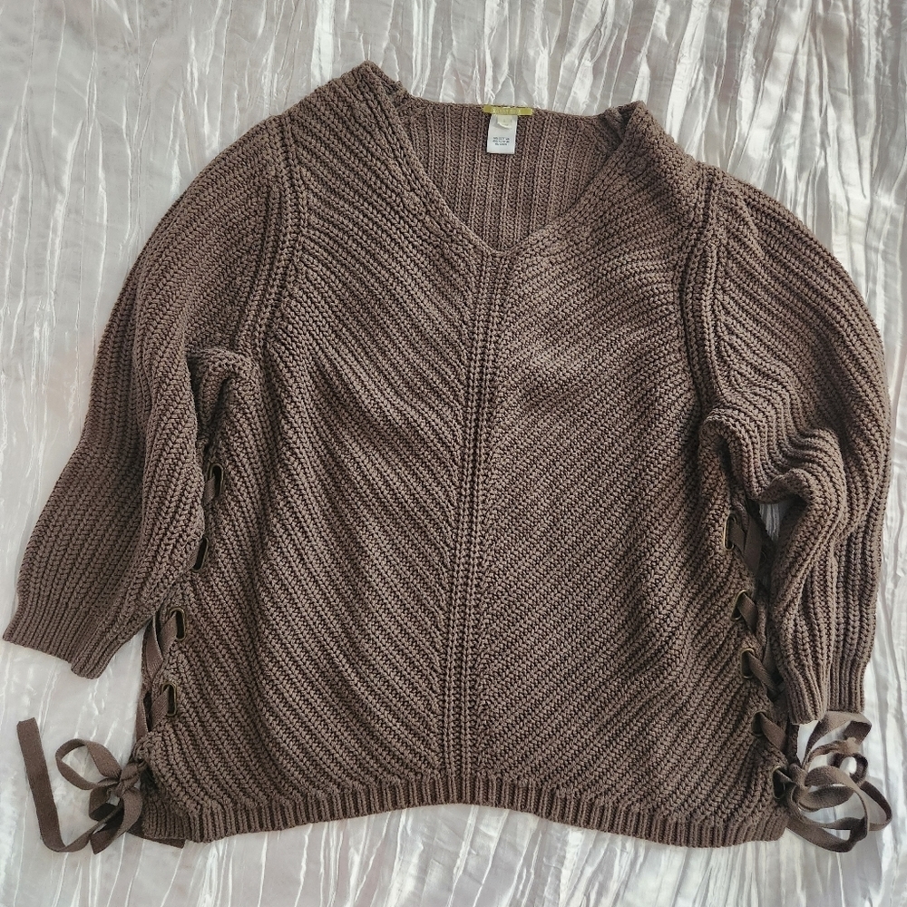 Giani Bini Brown Knit Sweater with Side Ties